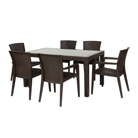 Rainbow Outdoor Alberta 7-Piece Dining Set-Brown RBO-ALBERTA-BRW-7DA